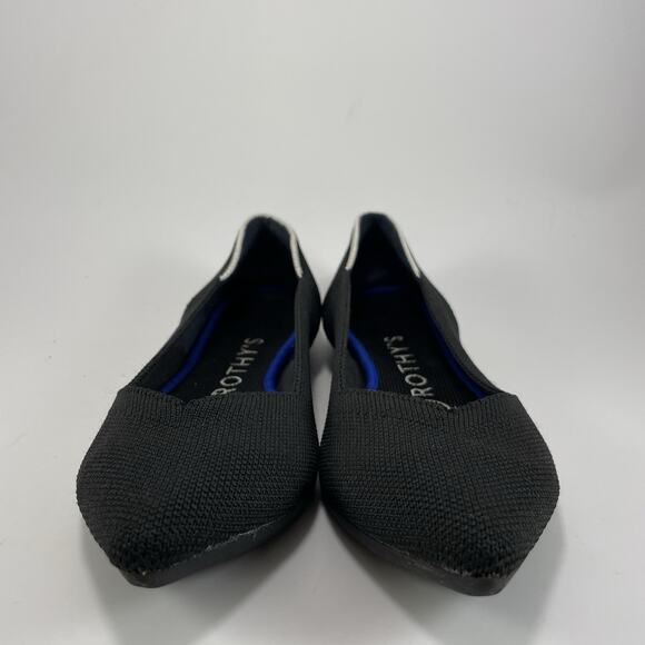 Rothy’s The Point Pointed Toe Flats Womens Size 6.5 Black Ballet White Stripe - Picture 2 of 9